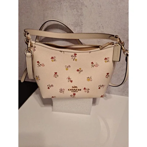NWT Coach CW392 Zip Top Shoulder Bag Crossbody W/ Heart Print In Chalk - Picture 8 of 15